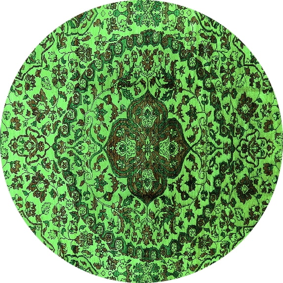 Ahgly Company Indoor Round Oriental Green Industrial Area Rugs, 4' Round