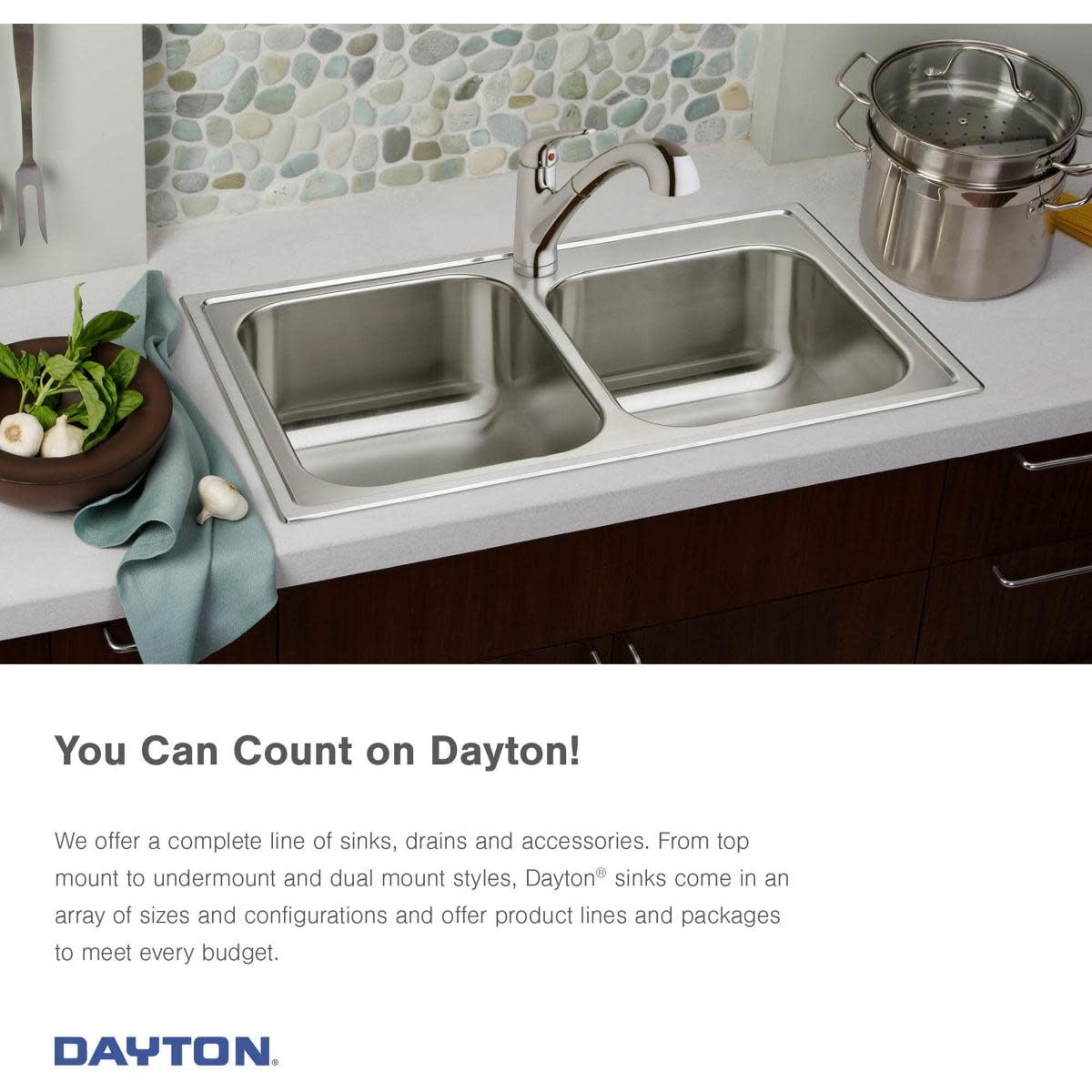 Elkay D225192 Dayton 25" Drop In Double Basin Stainless Steel Kitchen Sink - 2 Faucet