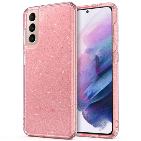 ULAK Samsung Galaxy S21 Plus 5G Case, Clear Slim Flexible Shockproof Absorbing Bumper Phone Case for Samsung Galaxy S21+ Plus, Pink Glitter