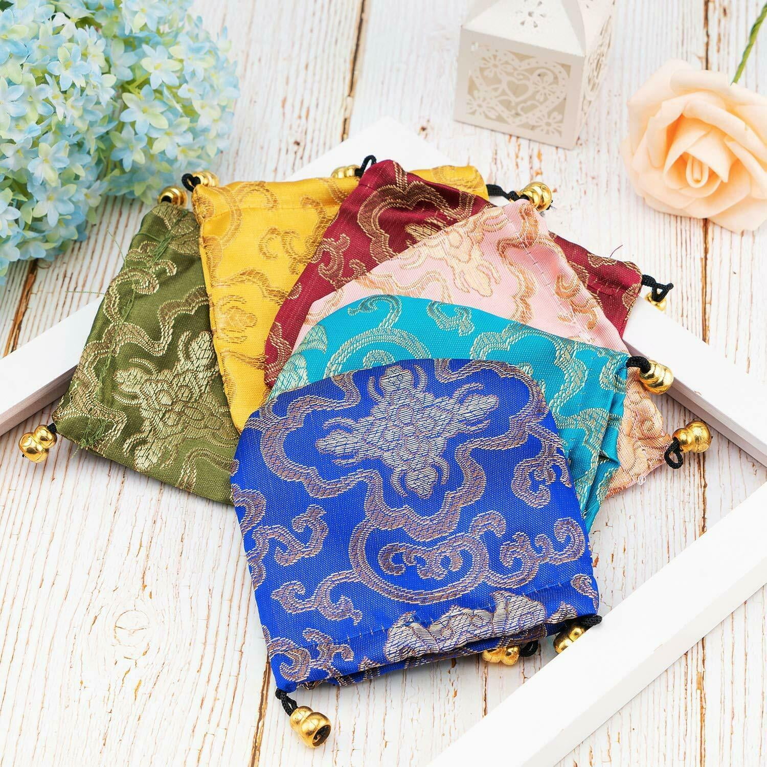 wholesale 16 pcs mixed colors small Embroider silk zipper bag coin purses 