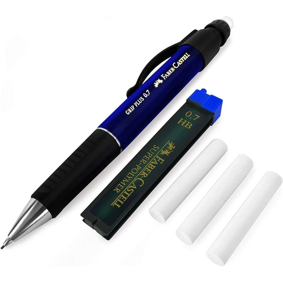 Faber-Castell Grip Plus Mechanical Pencil - 0.7mm - Blue Barrel Super-Polymer 0.7mm HB Leads Eraser Refills