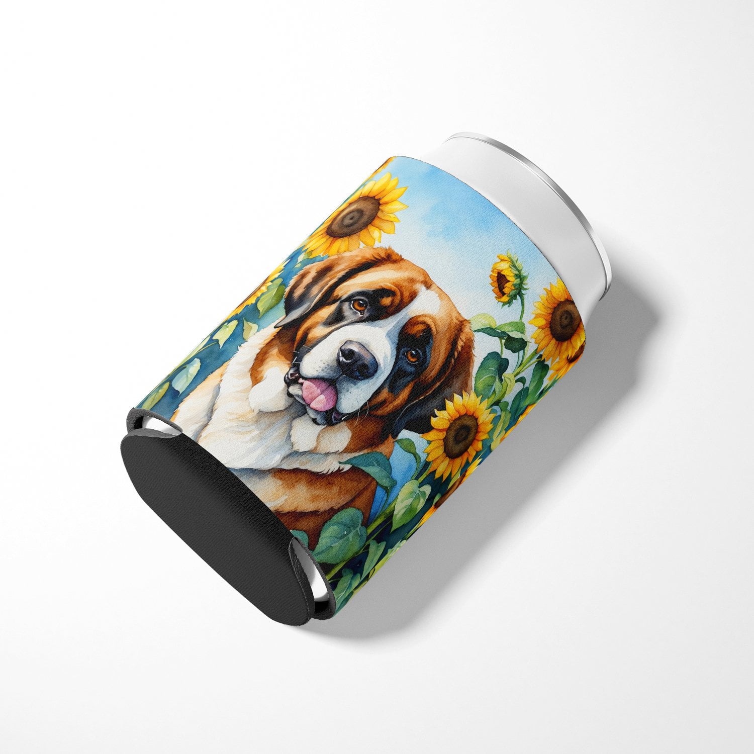 Saint Bernard in Sunflowers Can or Bottle Hugger 3 in x 5 in