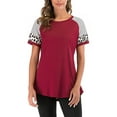 thumbnail image 3 of Women's Basic T Shirt Casual Short Sleeve Leopard Color Block Tunic Comfy Stripe Crewneck T Shirt Top  Elbow Sleeve T Shirts, 3 of 8