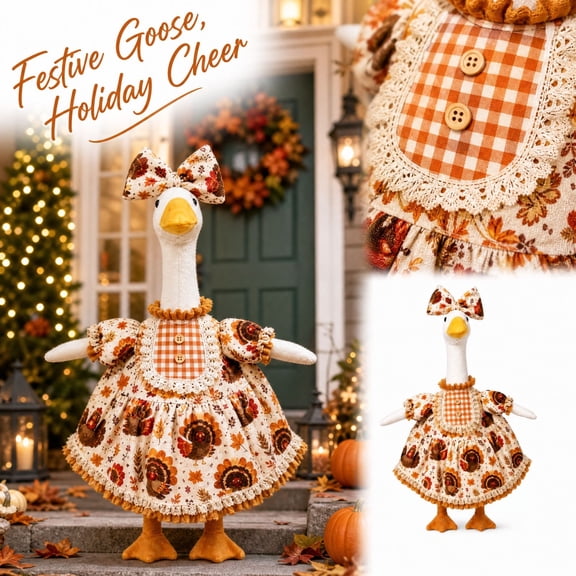 Fall Harvest Porch Goose Outfit, Rustic Thanksgiving Autumn Costume Kit, Country‑style Seasonal Dress Accessories Suitable for 23 Inch Large Porch Goose Statue, Three styles to choose