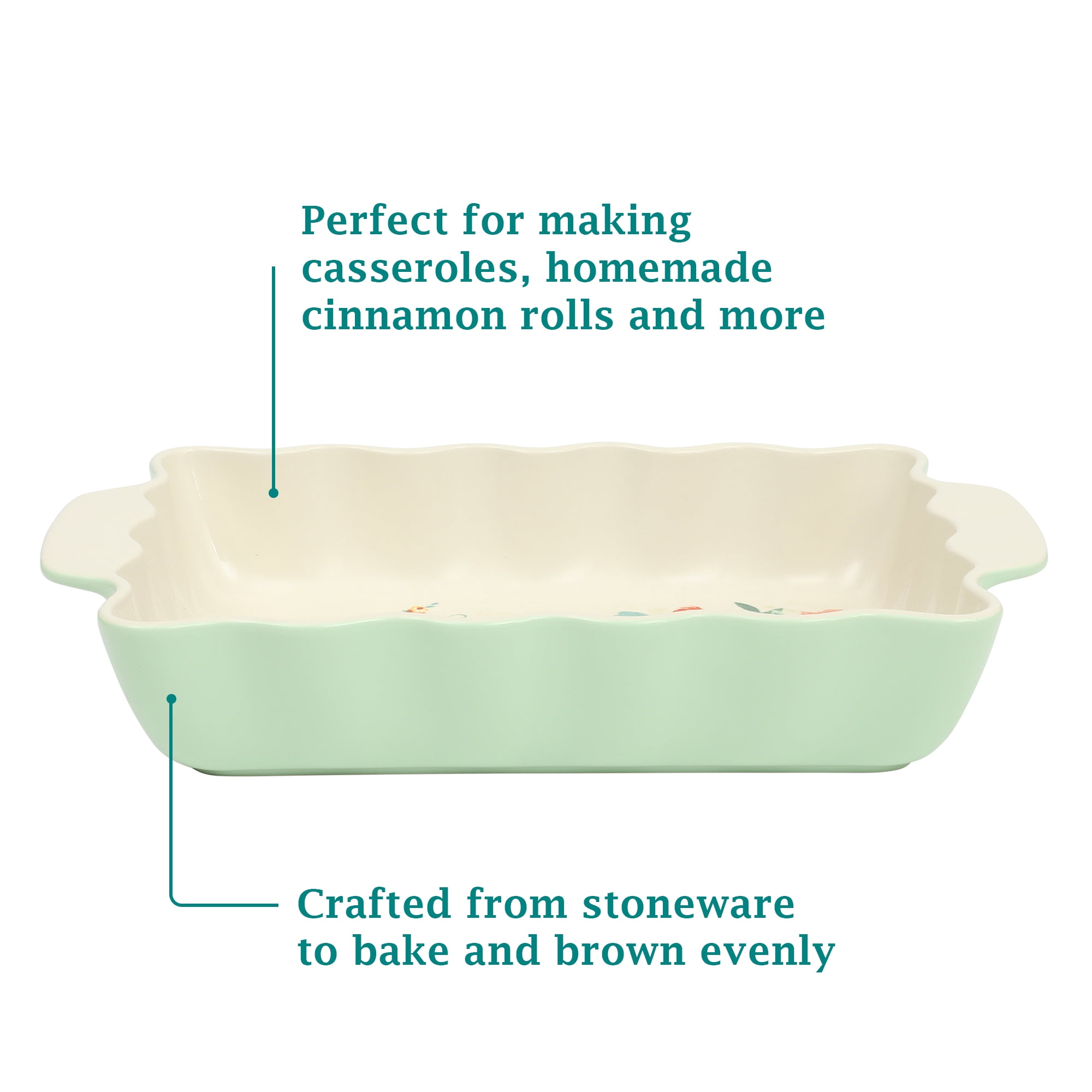 The Pioneer Woman 9 x 13 in Ruffle Green Rectangular Stoneware Baking Dish