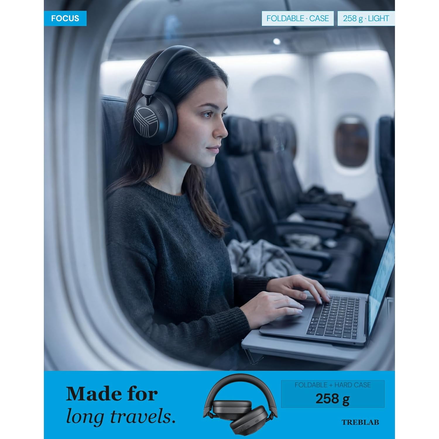TREBLAB Z7-Pro Hybrid Active ANC Over-Ear Bluetooth Headphones for Work, Travel and Focus, All-Day Comfort, 38H Playtime, Foldable Wireless Headphones Noise Cancelling with Carrying Case