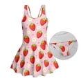 thumbnail image 6 of COEQINE Girls One Piece Swimsuit for Swim Lessons & Beach Play, Cute Swim Dress with Skirt & Liner, Scoop Neck Fixed Wide Strap V-Back Swimwear, Ages 5-6, Strawberry Daisy Heart Pink, 6 of 8