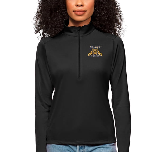 Women's Antigua Black North Carolina A&T Aggies Tribute Quarter-Zip Pullover Top