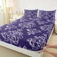 thumbnail image 3 of Manfei Victorian Flower Queen Sheet Sets,Vintage Damask Floral Flat Sheet,Purple White Queen Fitted Sheet For Men Women,,Lightweight Room Decorative,4-Piece, 3 of 7