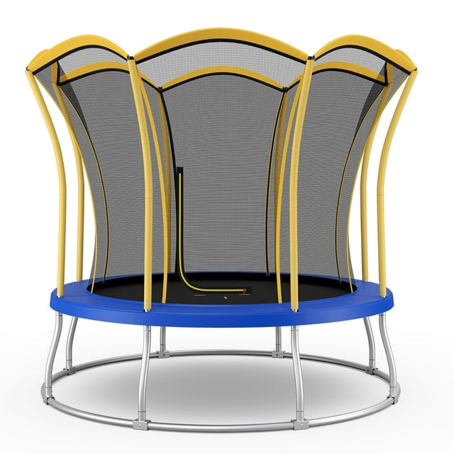 Gymax Trampoline Récréatif de 8 Pi avec Filet d'Enceinte Exclusif en Forme de Fleur Jaune