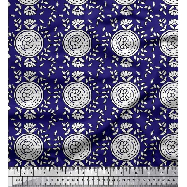 Soimoi Poly Georgette Fabric Leaves & Floral Block Print Fabric by The Yard 42 Inch Wide