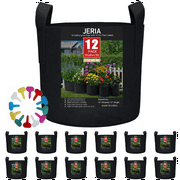 JERIA 12-Pack 10 Gallon, Vegetable/Flower/Plant Grow Bags, Aeration Fabric Pots with Handles (Black), Come with 12 Pcs Plant Labels