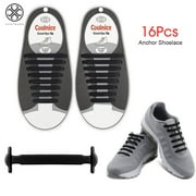 Luxtrada 1Pair Easy No Tie Elastic Shoe Lace Silicone Trainers Shoes Adults Shoelaces (Black)