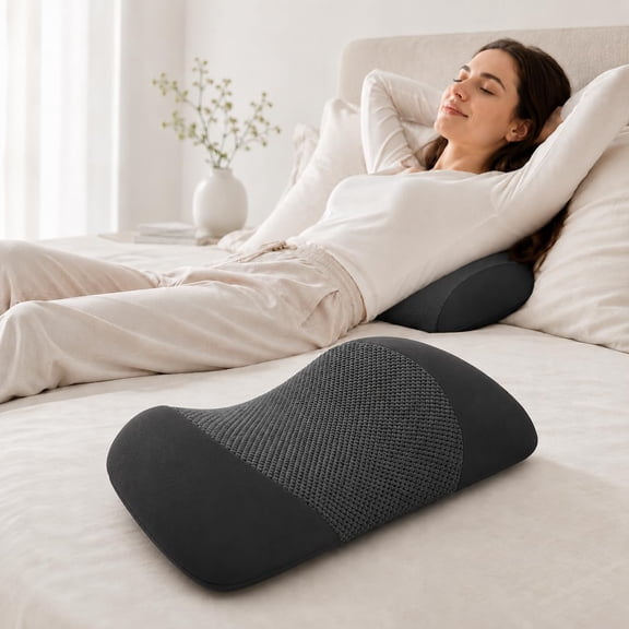 Memory Foam Lumbar Support Pillow for Bed, Ergonomic Contour Waist Cushion, Lower Back Support for Side, Back & Stomach Sleepers