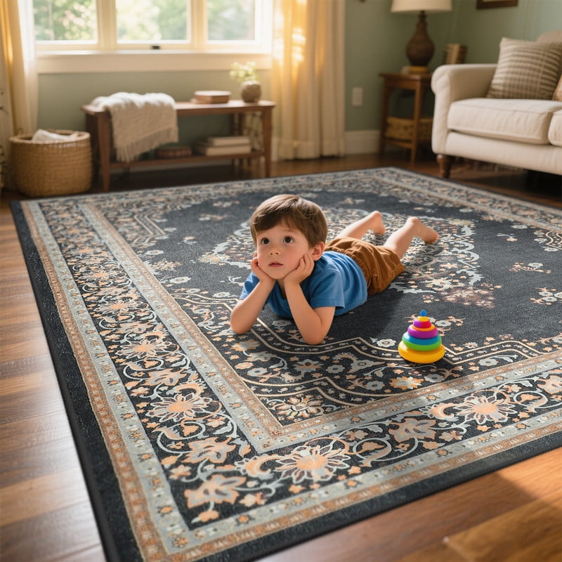 TWINNIS 6'x9'Area Rug Non-Slip Indoor Carpet Soft Rug for Living Room,Black