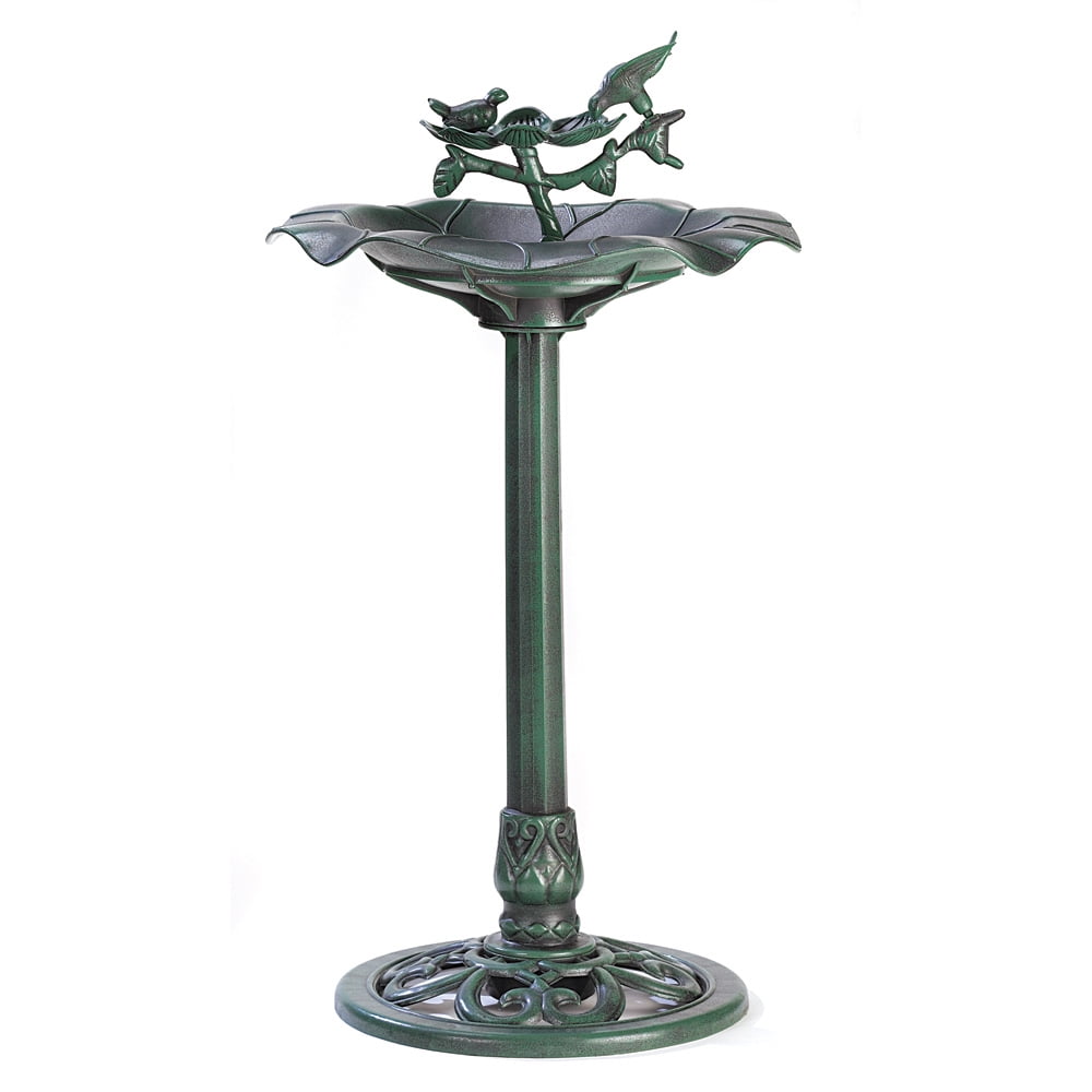 Decorative Birdbaths, Outdoor Leaf Birdbath, Tall Verdigris Garden Birdbaths by Songbird Valley