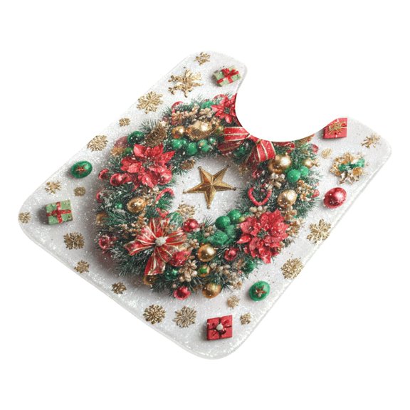 U-Shaped Toilet Mat Plush Bathroom Rug Mat Non Slip Bathroom Mats Christmas Wreath Pattern