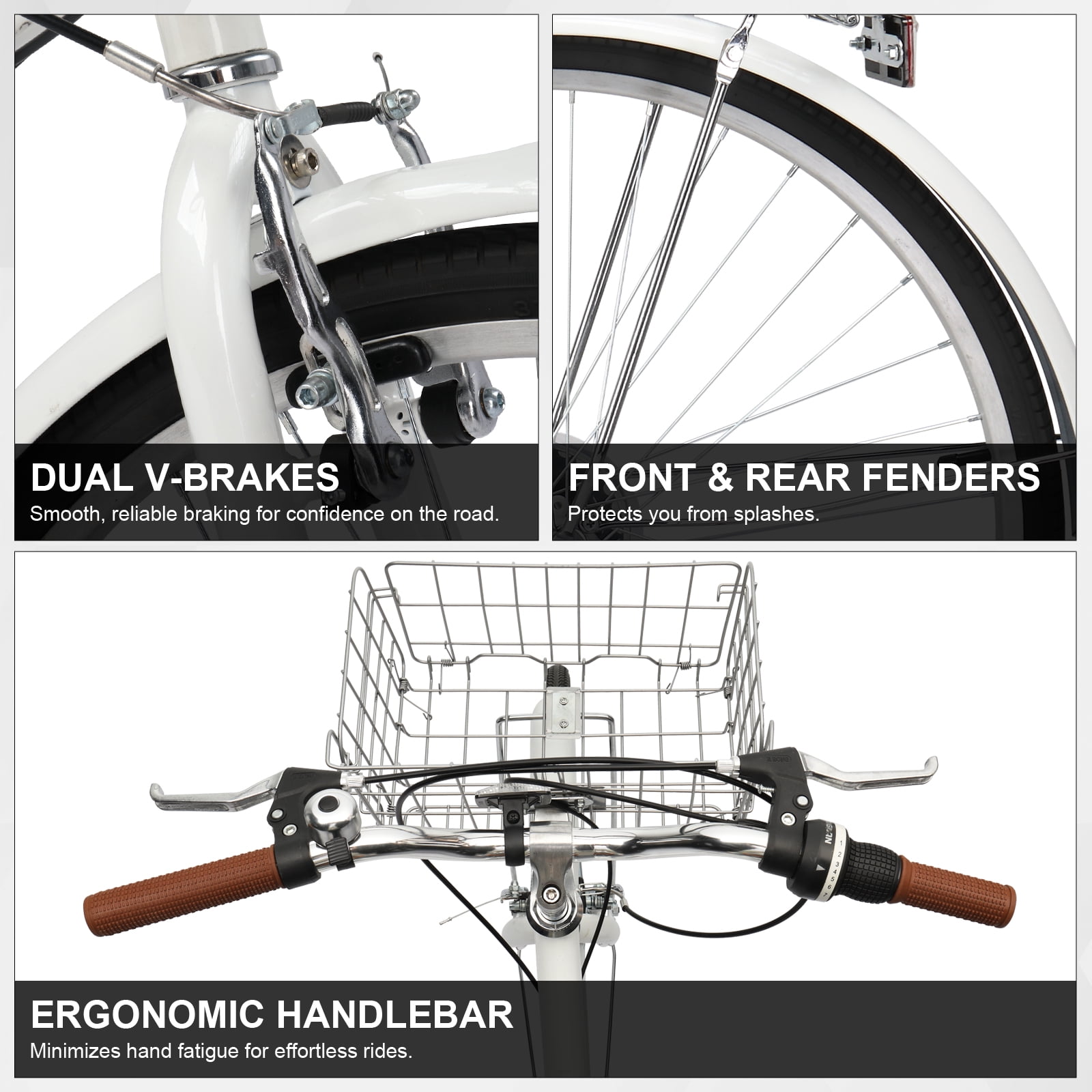 Ktaxon 26" Womens Bike, 7 Speed Cruiser Bike for Adults Women with Lock Basket & Rack, Step Through City Bikes, White
