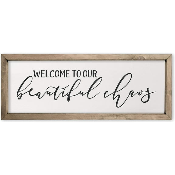 Welcome To Our Beautiful Chaos Framed Rustic Wood Farmhouse Wall Sign 6x18