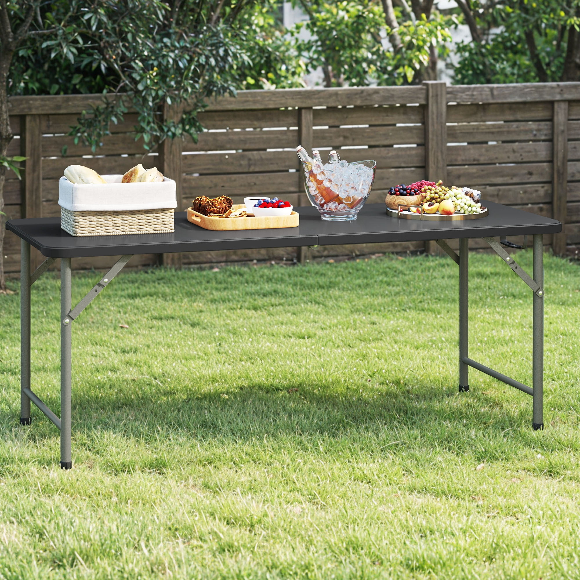 Uforic 6ft Heavy Duty Folding Table, 330 lbs Capacity Portable HDPE Table with Easy Carry Handle, Metal Legs, Stain Resistant for Indoor Outdoor Party Picnic Camping, Black