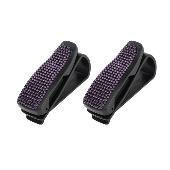 Unique Bargains Car Sun Visor Sunglasses Holder / Front Sun Visor Eyeglasses Clip with Ticket Card Clip for Car SUV Truck / Durable Visor Panel Organizer ABS / 2 Pcs Purple Faux Diamond