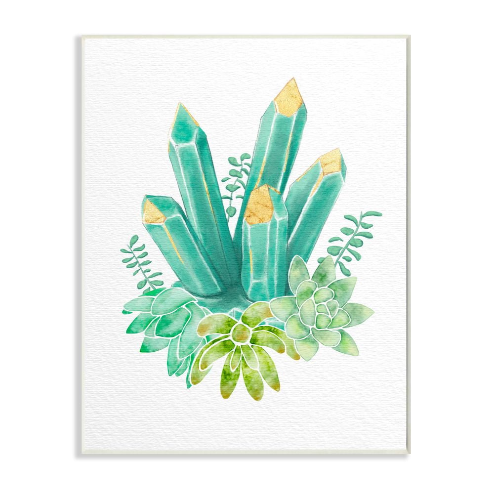 Stupell Industries Succulent Crystal Flower Green Blue Watercolor Painting Wall Plaque by Ziwei Li