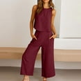 thumbnail image 6 of yievot Women's 2 Piece Outfits Lounge Sets Sleeveless Tank Crop Button Back Top Cropped Wide Leg Pants Set Pockets, 6 of 7