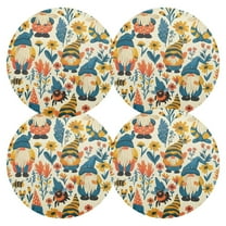Ryvnso Gnomes and Floral Round Plate Mats Dining Table Placemat Set of 4 for Holiday Decoration