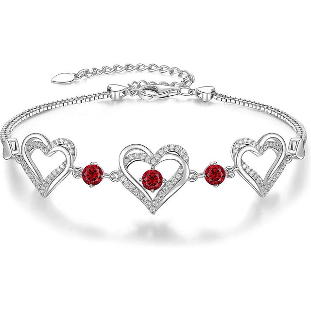Forever Love Heart Bracelet 925 Sterling Silver with Birthstone Zirconia, Birthday Jewelry Gift Valentines Day Gifts for Women Girls