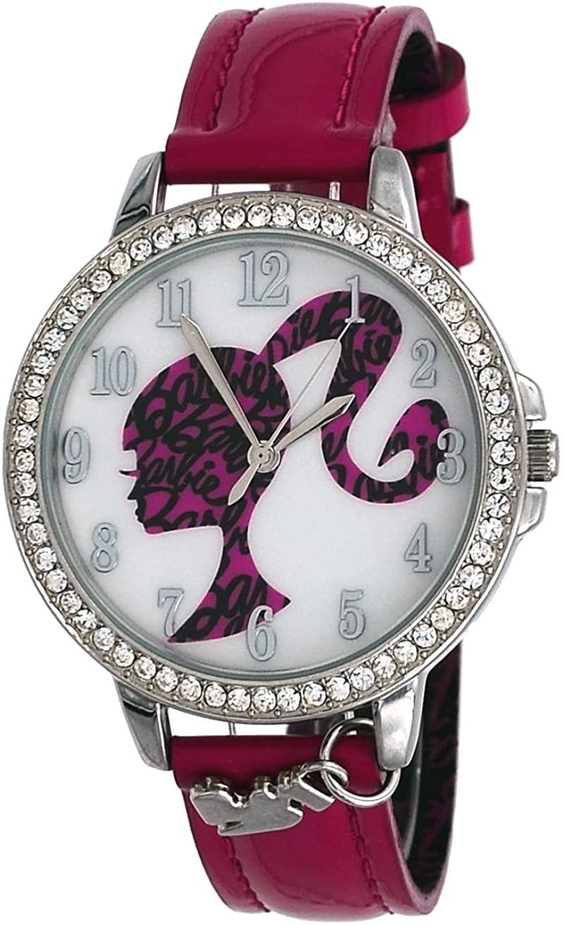 Barbie Barbie BAR004 Girl's Crystal Accented Pink Strap White Dial