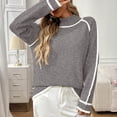 thumbnail image 6 of thefmos Women's Stand Collar Color Block Knit Sweater Loose Fit Long Sleeve Casual Pullover Fashion Fall Winter Outfit, Gray M, 6 of 7