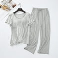 thumbnail image 2 of Besolor Ensembles de Pyjama pour Femmes Décontractés à Rayures, T-Shirts à Manches Courtes à Col Ras du Cou et Pantalons Capri, Tenue 2 Pcs, Vêtements de Nuit, Pyjamas, 2 of 6