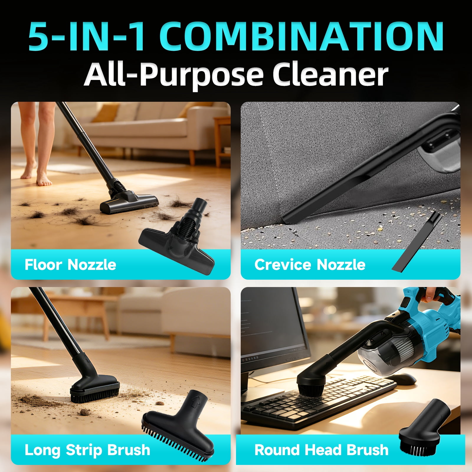 Cordless Vacuum Cleaner for Makita 18V Battery, 5-in-1 handheld vacuum with 4.0Ah Battery and Charger for Car Floor Carpet, Blue
