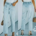 thumbnail image 2 of Women's High Waist Stretch Straight Wide Leg Blue Jeans Distressed Comfort Classic Denim Pants Trousers with Pockets, 2 of 7
