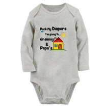 Pack My Diapers I'm going to My Grandparents Funny Rompers, Newborn Baby Unisex Bodysuits, Infant Jumpsuits, Toddler 0-12 Months Kids Long Sleeves Oufits (Gray, 0-6 Months)