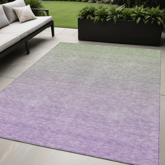 5' X 8' Artichoke Green And Lavender Ombre Washable Indoor Outdoor Area Rug