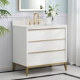 thumbnail image 2 of ANGELES HOME36" Bathroom Vanity with Sink, Freestanding Wooden Bathroom Makeup Cabinet W/ 3 Soft-Close Drawers and Backsplash, Solid Wood Frame Bathroom Vanity (White), 2 of 11