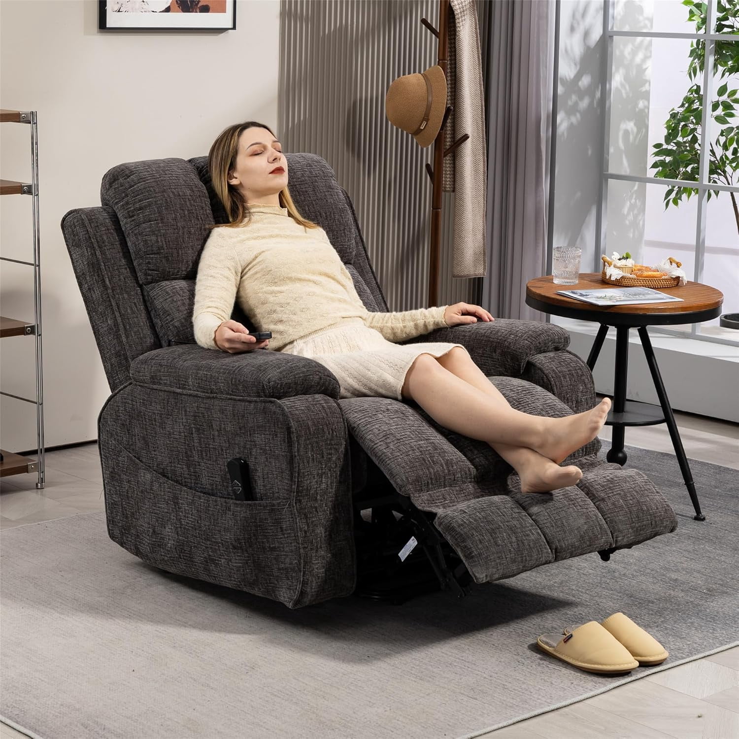 Power Lift Recliner Chairs for Elderly - Infinite Position Lay Flat Recliner with Heat & Massage Side Storage Cup Holder - USB Type C Charging - Dual Motor Lift Chair 400 lbs