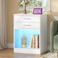 thumbnail image 6 of Afuhokles LED Nightstands Set of 2,Nightstand with Charging Station, Bedside Table with Power Outlets and Drawers, White, 6 of 8