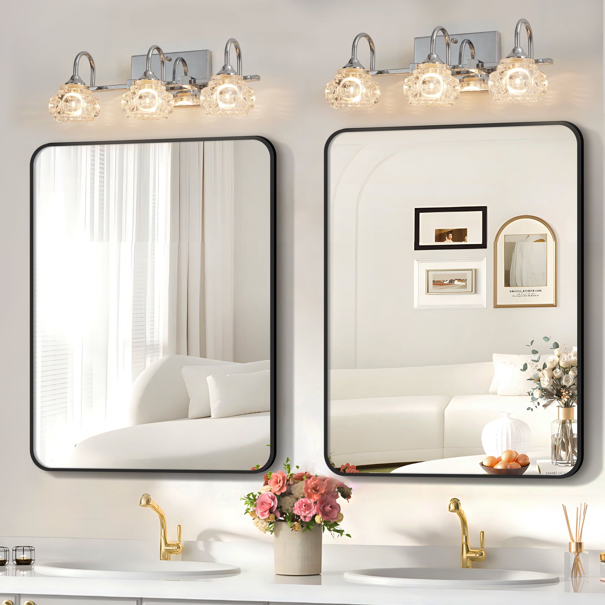 17" Nickel Finish Vintage Crystal Vanity Light - Elegant 3-Light Bathroom Mirror Fixture with Clear Glass Shades (No Bulbs)
