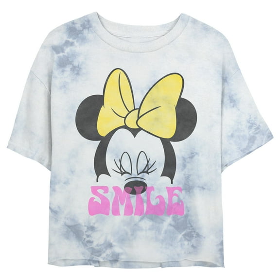 Junior's Minnie Mouse Smile Portrait Crop Graphic Tee White/Blue 2X Large