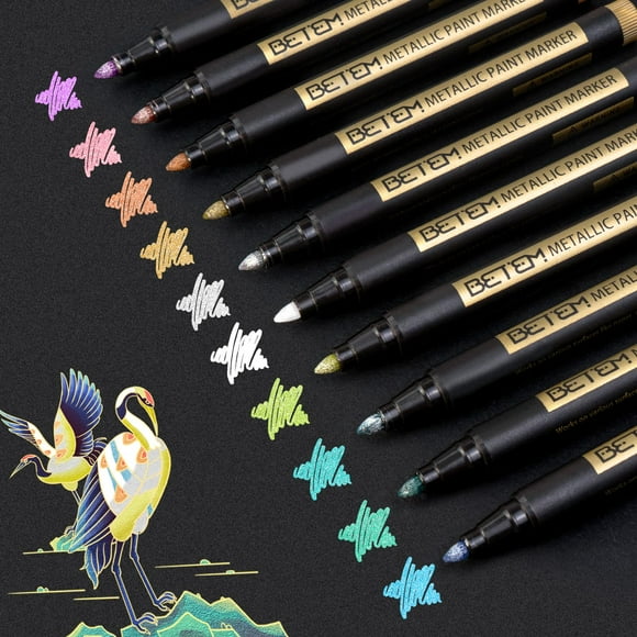Marcadores de pintura Betem Metallic, 10 colores, acrílicos, puntas de 2 mm