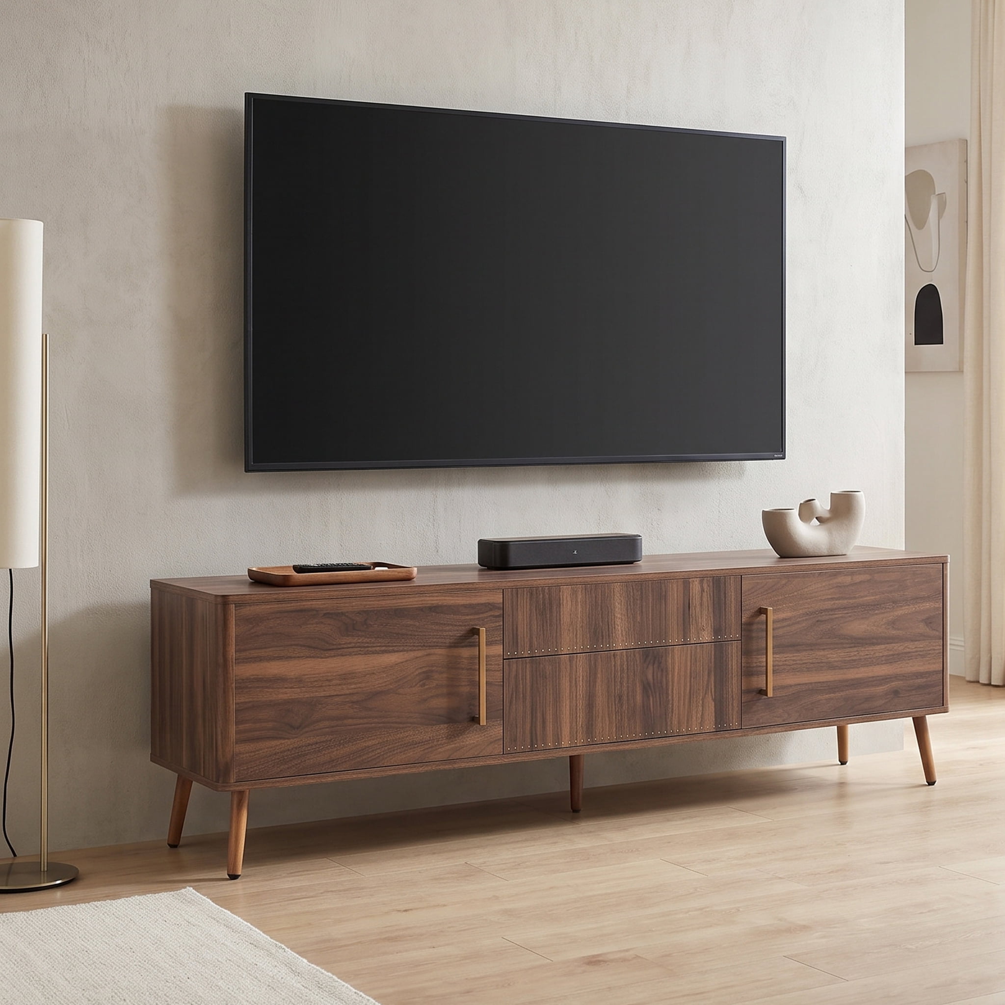 Homy Casa 70.8" Walnut TV Stand for TVs up to 75" with 2 Drawers Cabinets and Cable Management