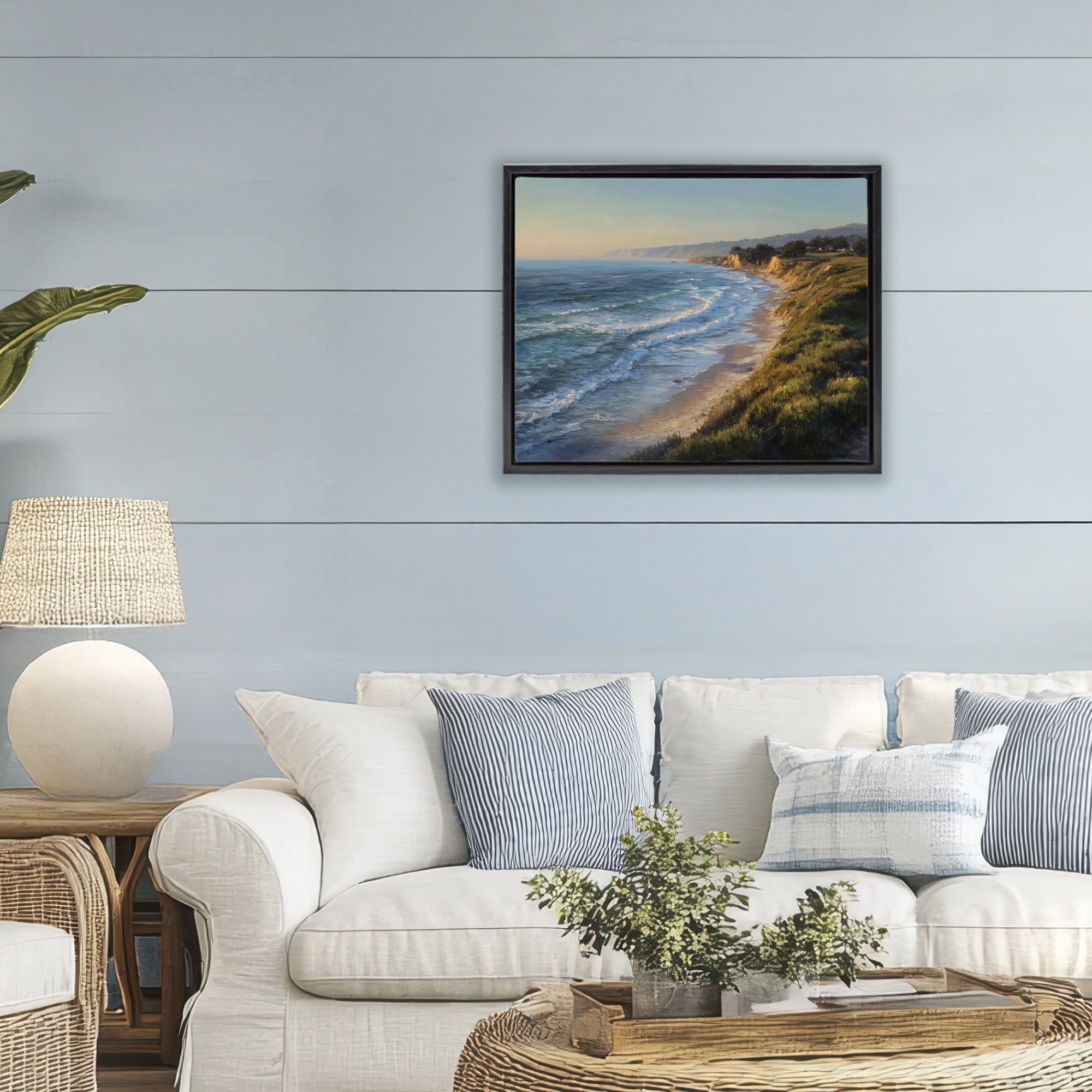 Stupell Industries Rounded Coastline View Black Framed Floater Canvas Wall Art, design by Franklyn Gregory