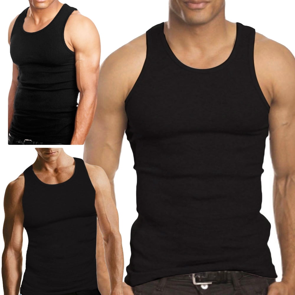 aktivitet Specialisere næse 3-Pack Men's A-Shirt Tank Top Gym Workout Undershirt Athletic Shirt (Slim &  Muscle Fit ONLY) Black Large - Walmart.com