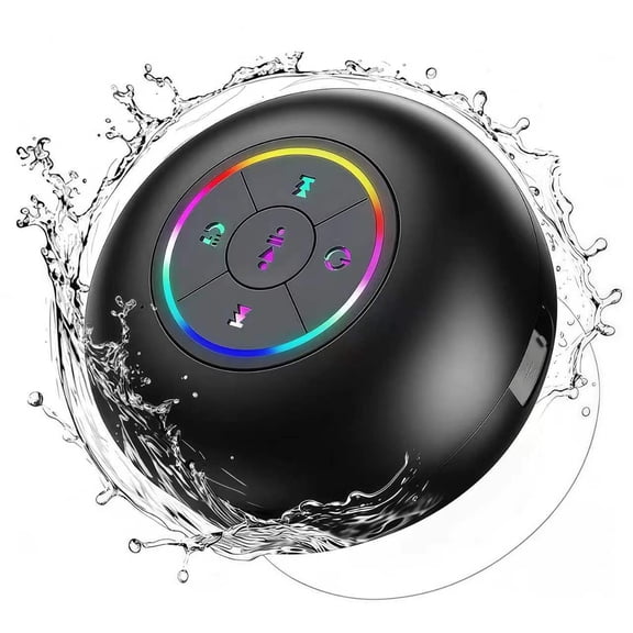 Bluetooth Shower Speaker IPX4 Waterproof, Portable Wireless Mini Speaker with LED Light & Suction Cup, Built-in Mic, Floating Outdoor Speaker for Shower Pool River Travel Camping Black