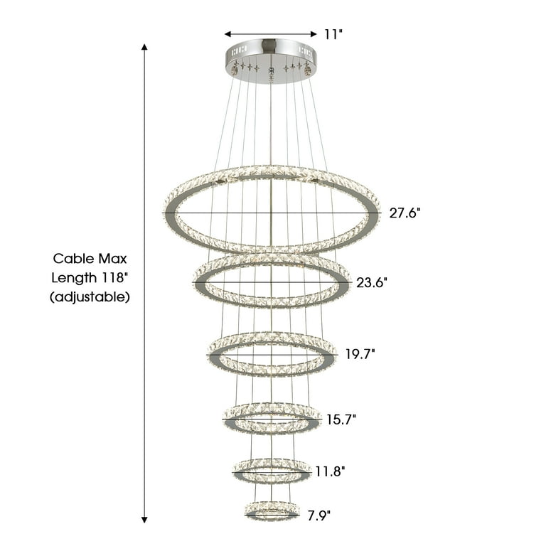 HOOMEDELIER Modern 100W LED Chandelier Light, 6 Ring K9