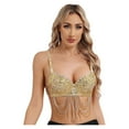 thumbnail image 7 of Women's Sequin Beads Bra Crop Top Fringe Rhinestone Sequin Club Bra Spaghetti Straps Underwire Push Up Bustier, 7 of 7