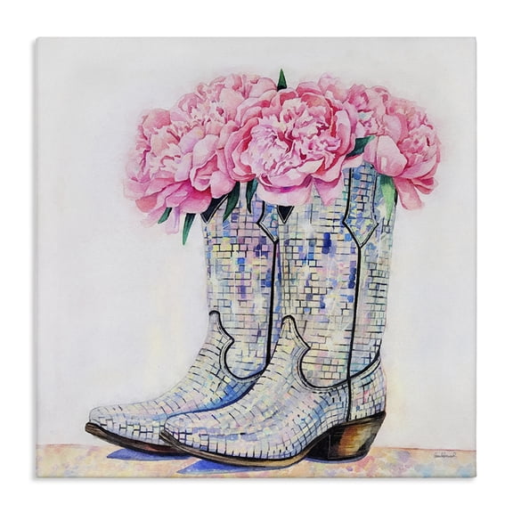 Stupell Industries Bohemian Floral Shimmering Cowgirl Boot Canvas Art, 17 x 17, by Amanda Greenwood