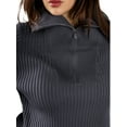 thumbnail image 5 of Jess by Meiko Women's Sweaters Long Sleeves Rib Knit Stretchy Fold-Over Collar Quarter Zip Sweater S Dark Gray, 5 of 7